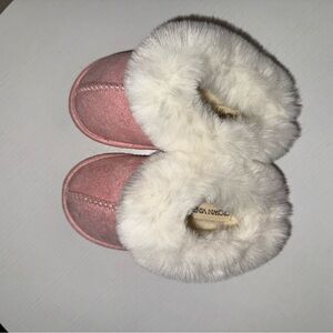Pink Toddler Booties with White Fur Trim